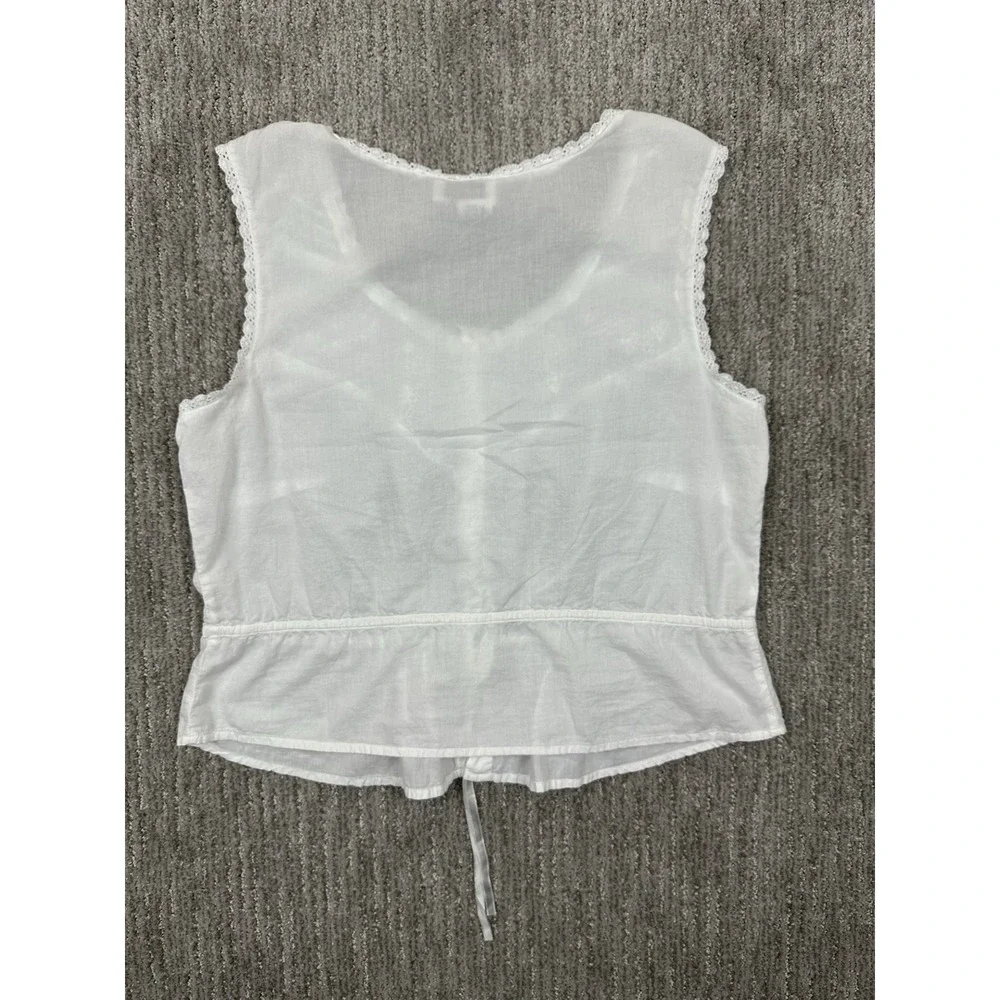 Together Vintage Embroidered Tank Top Large White Floral Boho 90s Dainty Faire